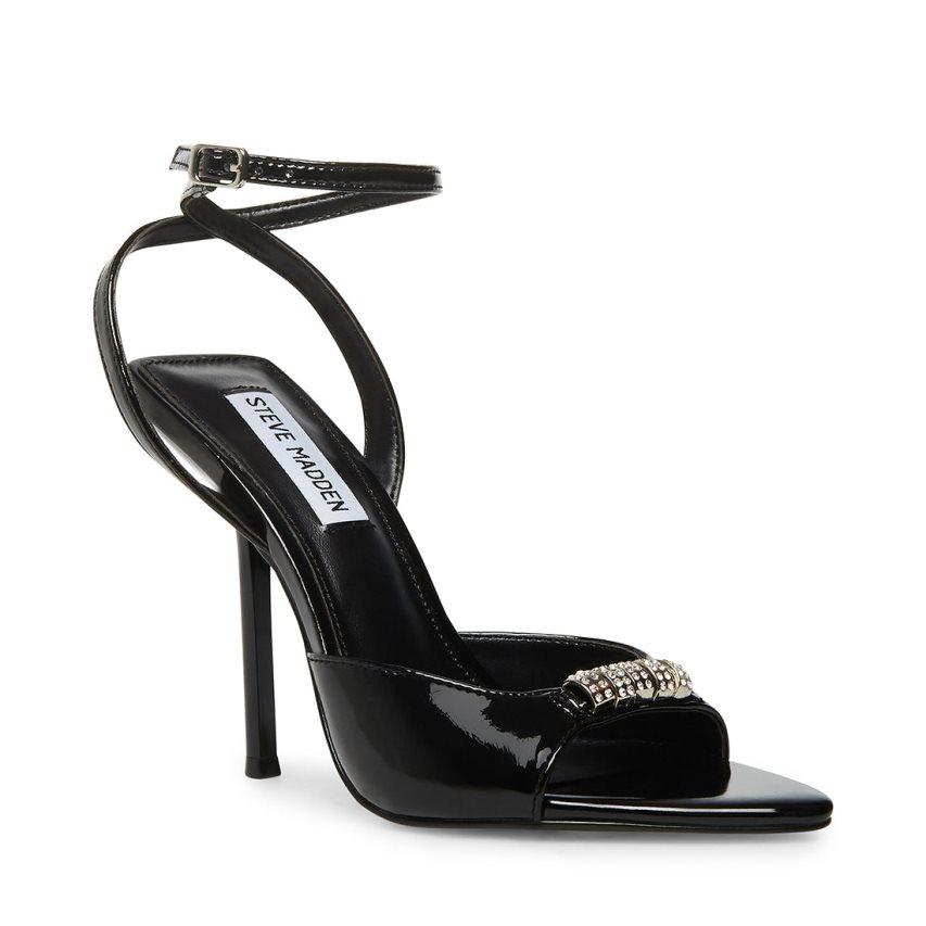 Black Steve Madden Prize Patent Women's Heels Sandals | PH 0826KS16